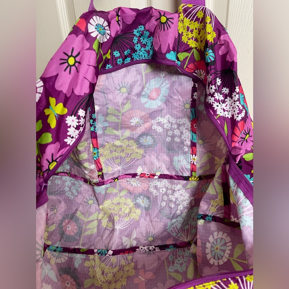 Vera Bradley Duffle Bag Fold Up Nylon Flutterby Purple Butterfly Travel Gym - Picture 9 of 9